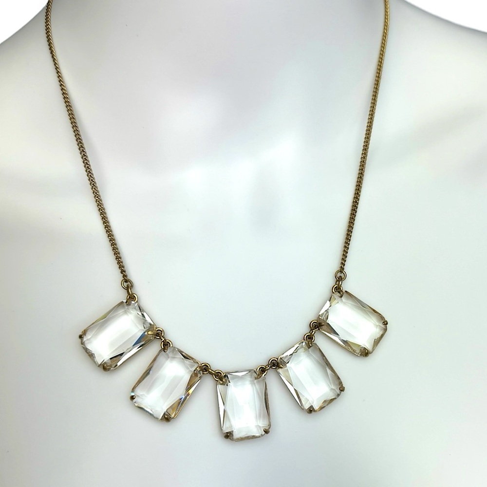 J. Crew Geometric Faceted Cut Glass Gold Tone "Ice Cube" Necklace